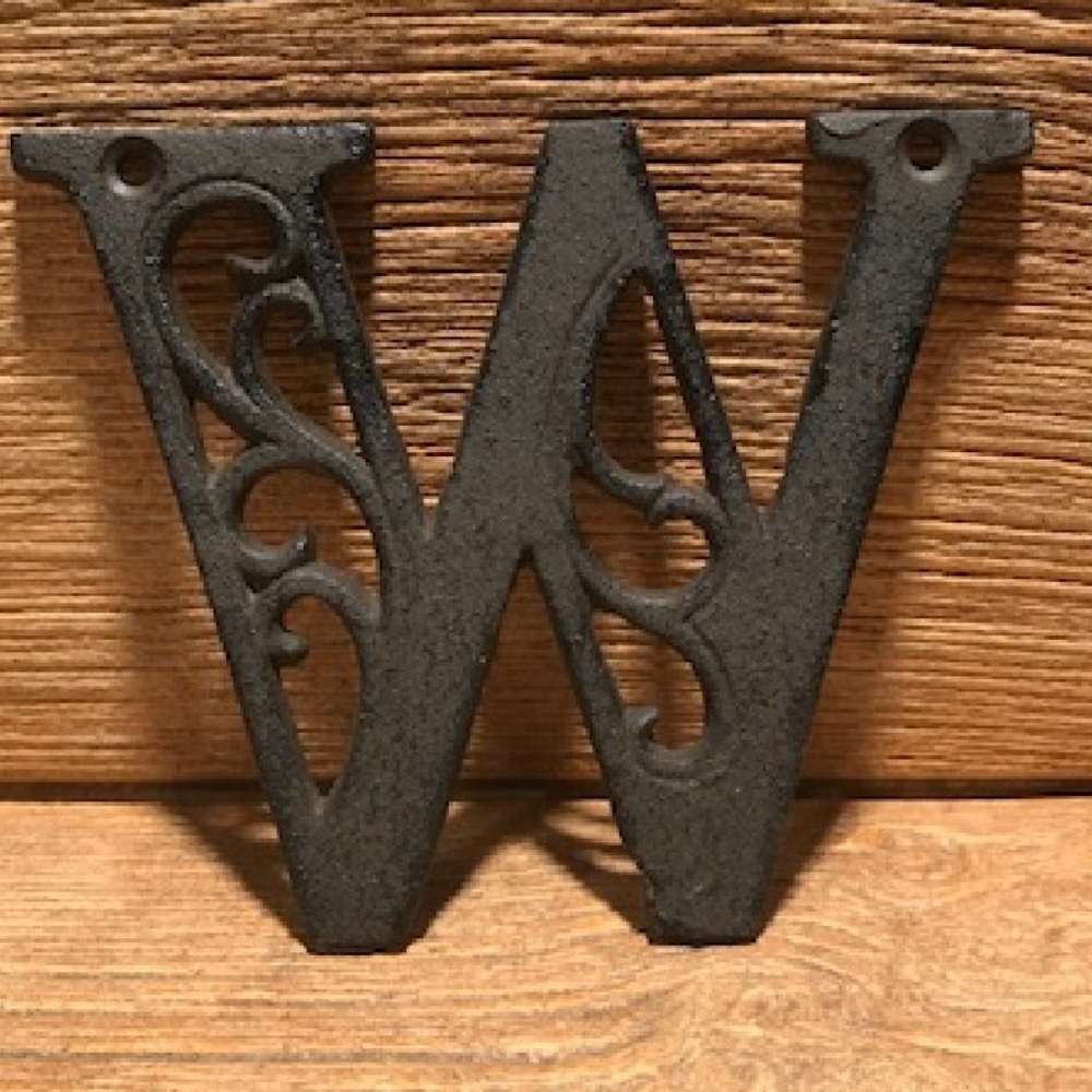 Cast Iron Letter "W" 4 5/8"tall Ornate Raw Cast Iron Ready for Paint 0184-0557-W
